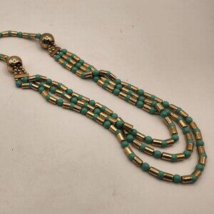 multi-strand turquoise and gold-tone bead necklace